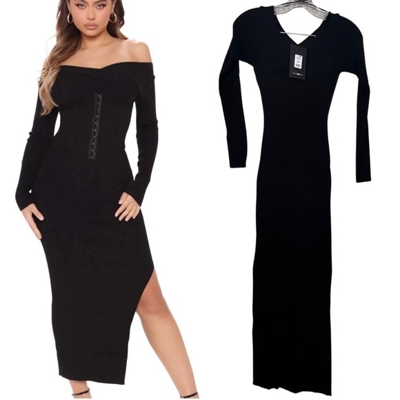 Fashion Nova Dresses & Skirts - NWT 🎀 Fashion Nova Kaiya Sweater Midi Dress in Black size S